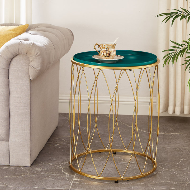 Jayde Round Metal Frame End/Side Tables with Steel Tray Top, Gold