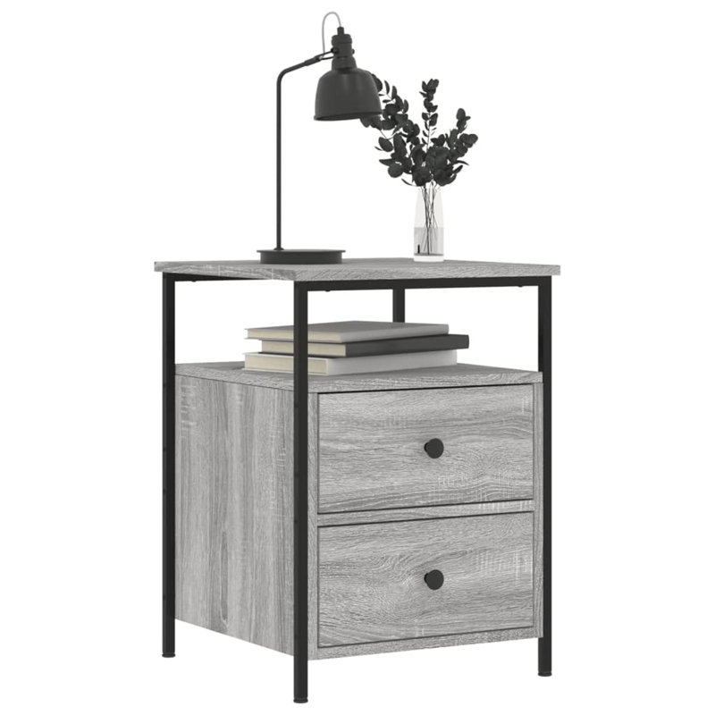 44cm W Bedside Table, Grey/Brown/Blue