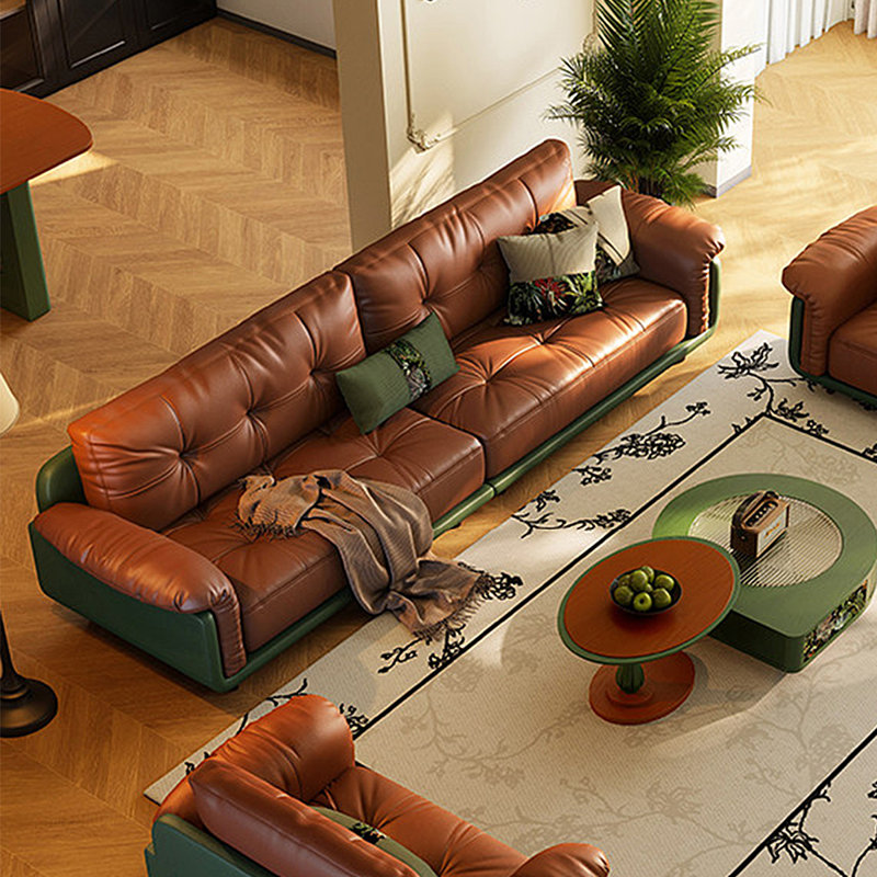 Canapé en cuir véritable et bois massif brun 121,26 po