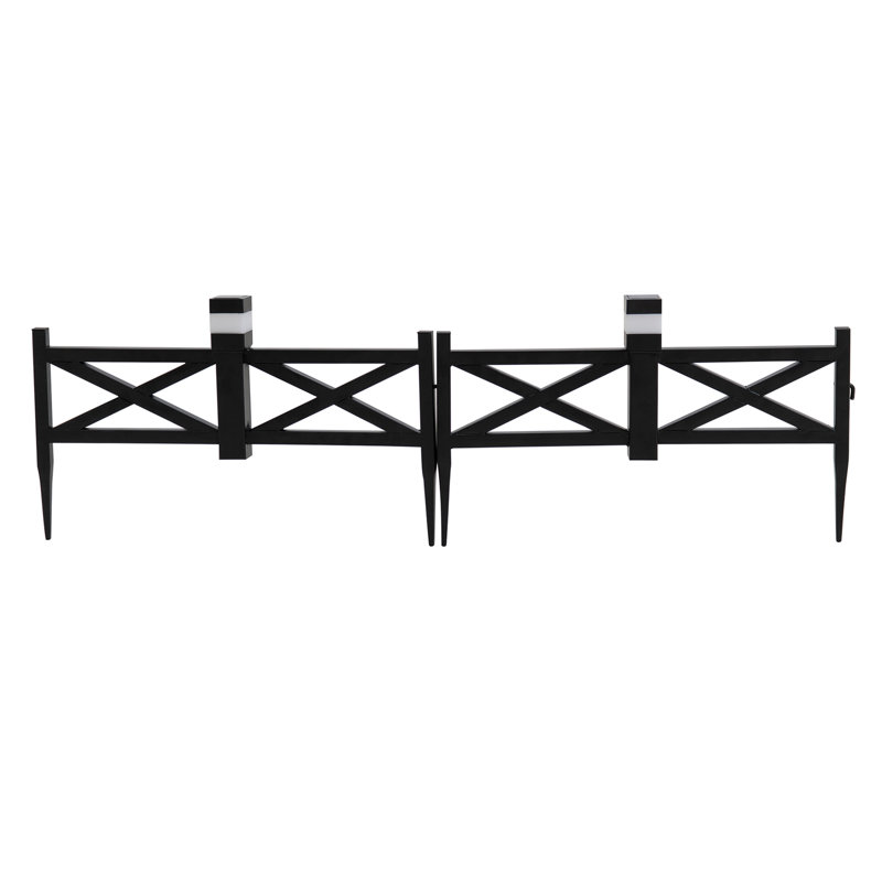 Black Metal Lattice Garden Fence with Solar LED Lights