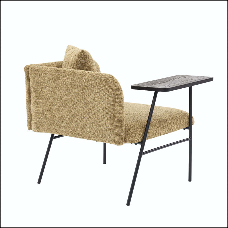 Chaise de loisir avec petite table et poches latérales - Tissu en lin, Linen Yellow