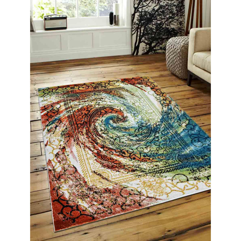 Bicknell Machine Made Heatset Polypropylene Area Rugs  - Rectangle, Caramel Blue Color, Contemporary Modern Design, Low Pile Machine Made Area Rugs for Living Room, Bed Room