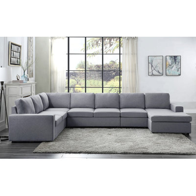Modular Linen Sectional Sofa With Reversible Chaise