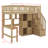 Wood Loft Bed With Built-In Desk, LED, Storage Shelves, Cabinets And Staircase-1451065873