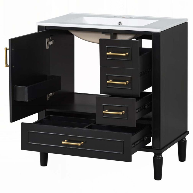 Meuble-lavabo 30 po avec lavabo en céramique, Noir