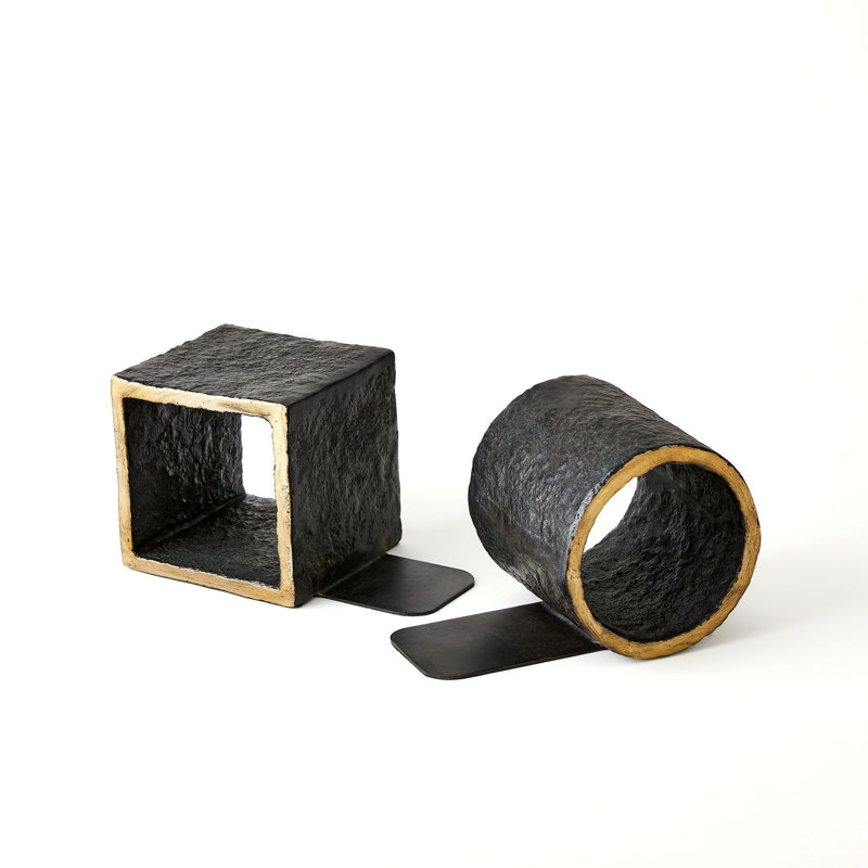Geometry Bookends-Iron/Gold-Pair
