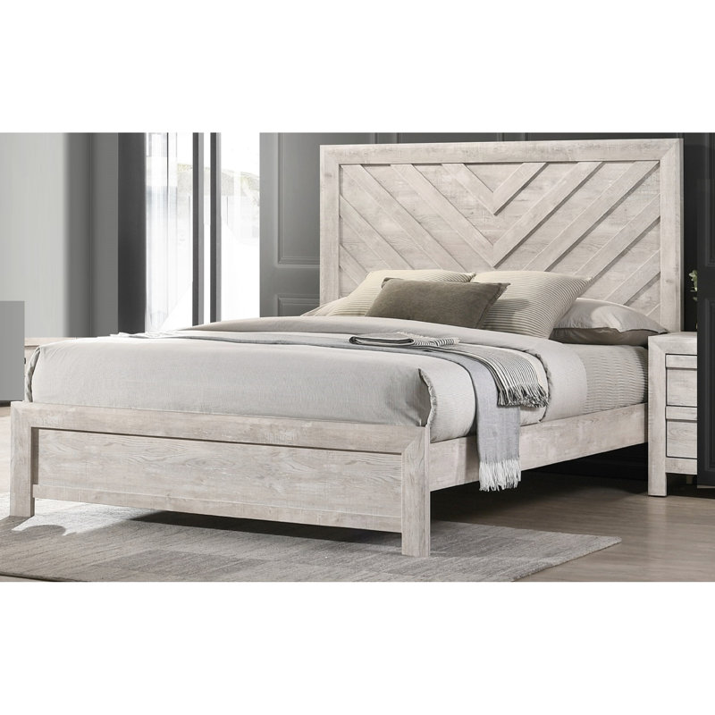 Lit simple beige rustique gris avec motif de construction et de décoration en bois massif d'aspect