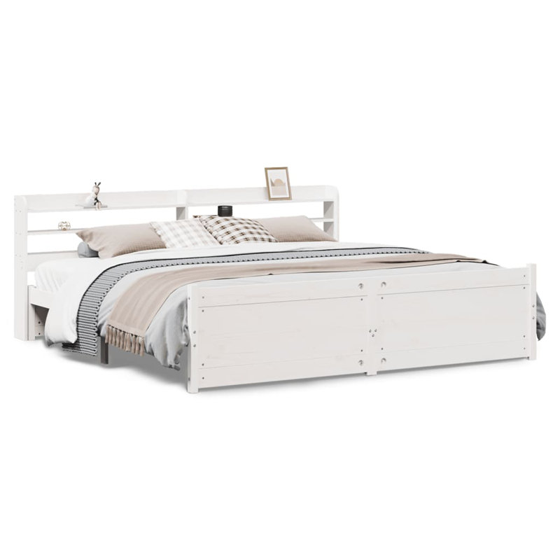 Bed Frame With Headboard Without Mattress, 190 x 218cm, White