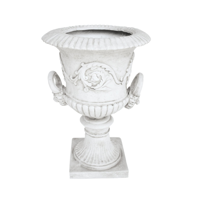Garden Urn Planter - Antique White, Botanical Accents Basket, Square Base, For All Plantings, Weather & Water , 19.01 In. D X W 28.4 H, 30.78 Lb Elegant For Gardens, Succulents, Herbs, Flowers, And