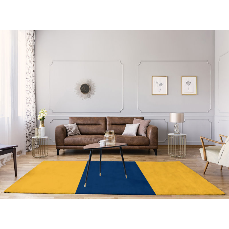 Tapis doré/bleu marine rayé, Rectangle 8 pi x 10 pi