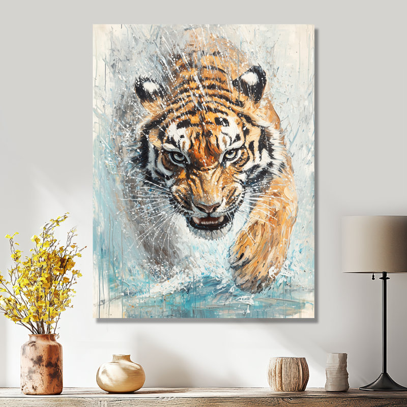 Abstrait chasse au tigre - animaux, décoration murale en métal, impression sur tigre, H 44 po x l 34 po