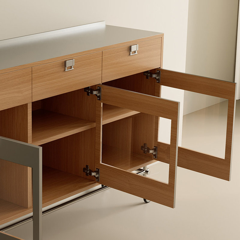 Armoire de rangement mobile en acier inoxydable, Light Brown, 35.43" H x 59.05" W x 15.75" D