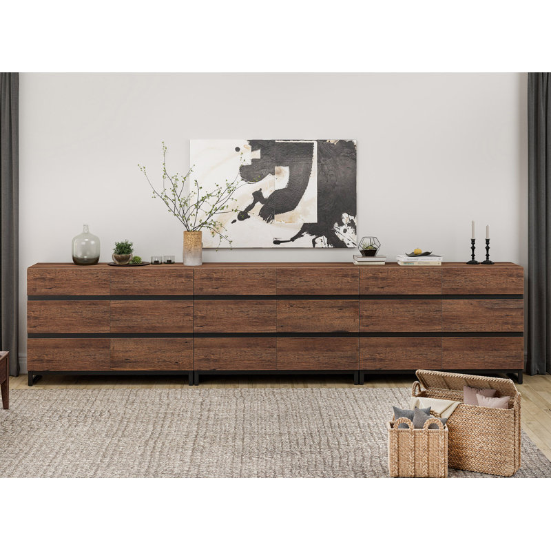 3 PCS Dresser For Bedroom, Closet Organizers And Storage With 12 Drawers, Chest Of Drawers With Metal Base, Modern Wooden Dresser