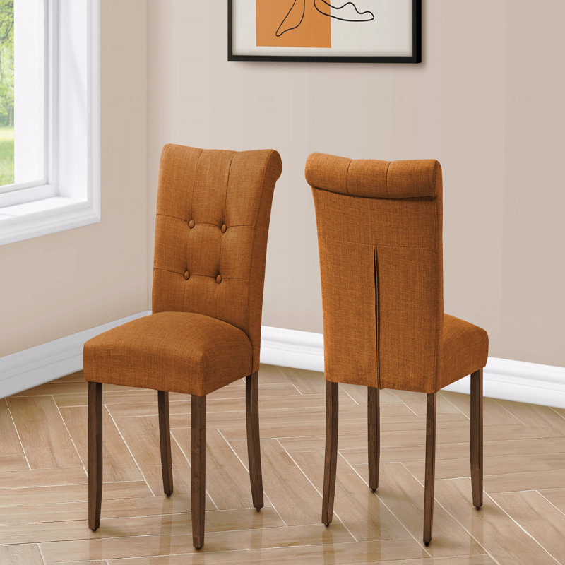 Chaise de salle à manger, hauteur 38 po, ensemble de 2, rembourrée, salle à manger, côté, cuisine, tissu, pieds en bois de noyer, moderne