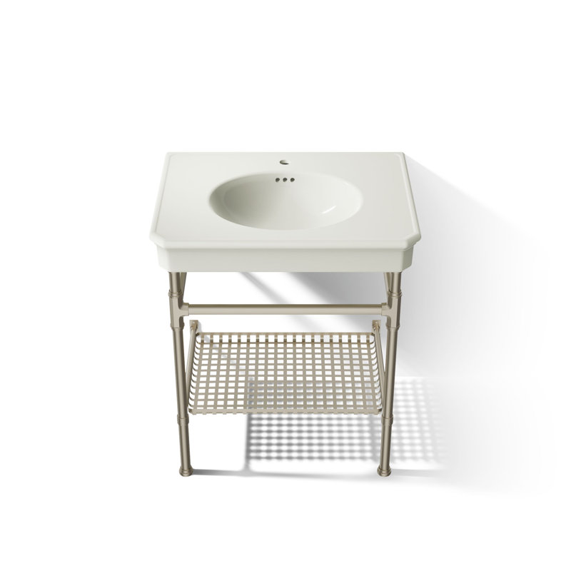 Lavabo de salle de bain console rectangulaire de 30 po Claude by Studio McGee, Nickel poli vibrant, Robinets à monotrou