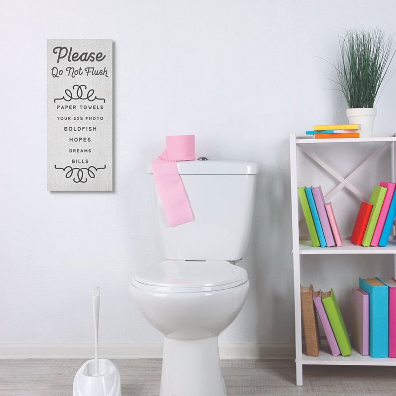 «Do Not Flush Funny Bathroom Word Design», reproduction d'art textuel sur toile, Toile tendue, H 24 po x l 10 po x P 1,5 po