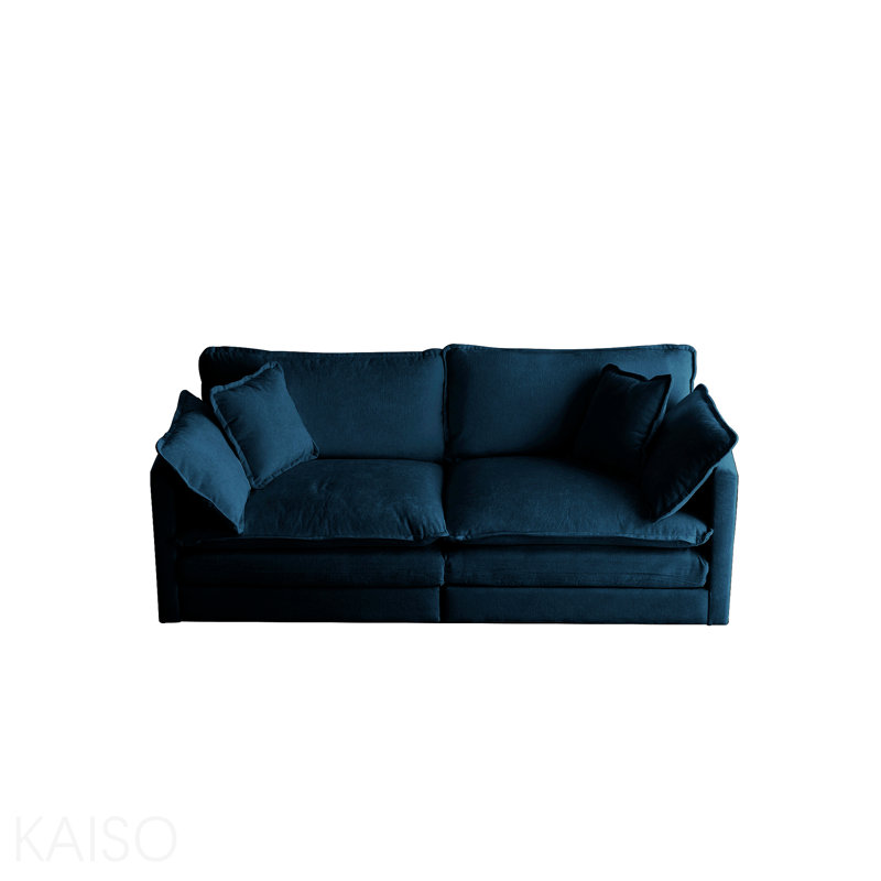 Canapé en chenille 2 places sans accoudoirs à assise profonde à combiner avec accoudoirs alternatifs et canapé simple sans accoudoirs, chenille bleue