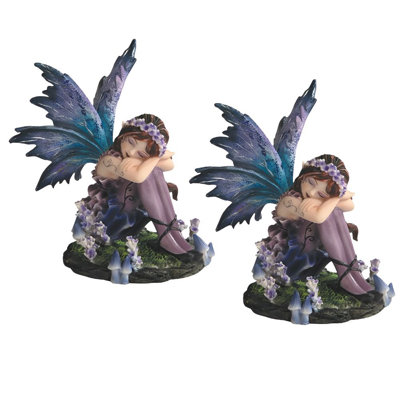 "2-PC Set" ICE ARMOR 4"H Sleeping Purple Fairy with Blue Winged Figurine Figurine Statue Ornament Home/Room Decor and Perfect Gift Ideas for House Warming, Holidays and Birthdays Great Collectible Addition