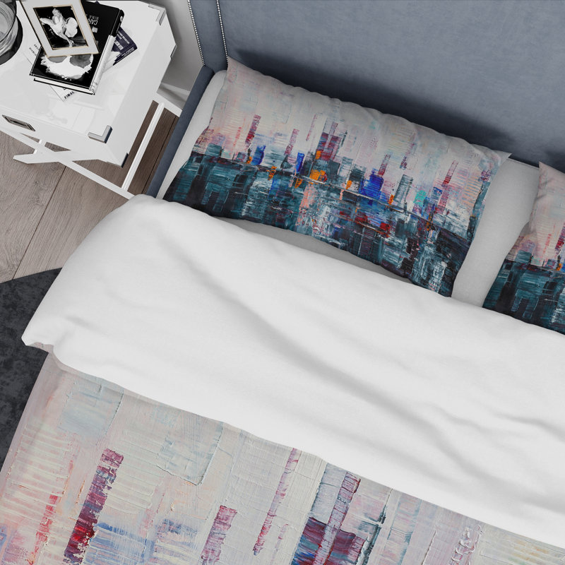 «Modern Abstract City A Wall of Skyscrapers» - Ensemble de housse de couette moderne - Polyester en microfibre