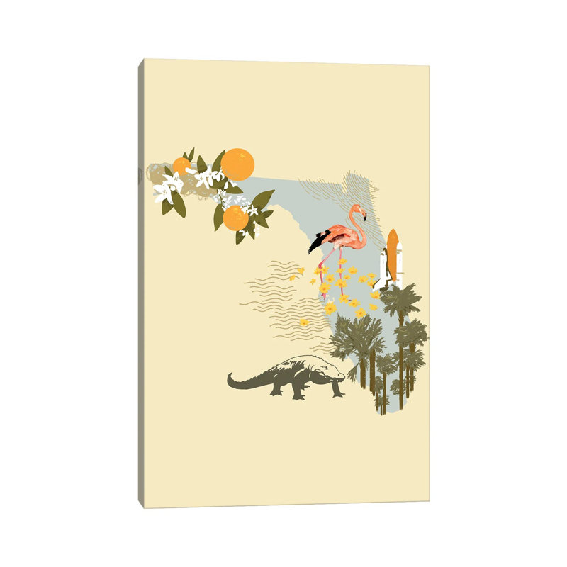 Illustrated State-Florida by Jacob Green - Wrapped Canvas Print, 45.72cm H x 30.48cm W x 1.91cm D