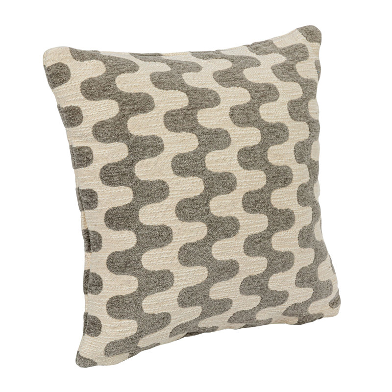 Chevron Gray and Beige Cotton Blend Square Throw Pillow