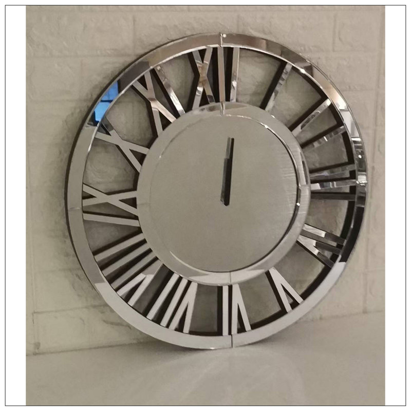 Grande horloge murale décorative, horloge murale en miroir pour le décor du salon, grandes horloges murales modernes argentées, aiguille des heures et des minutes, à piles