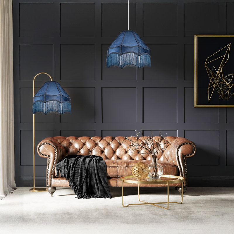 Velvet Empire Lamp Shade ( No Direct Attachment Method ), Blue, 26cm H x 40cm W x 40cm D