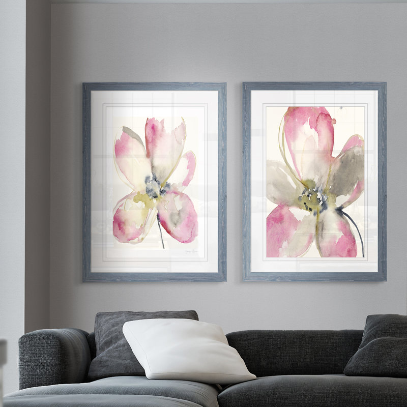 Magenta pétales I, ensemble de 2 reproductions d’art encadrées, Blanc, H 20 po x l 16 po x P 1,25 po, Cadre en érable