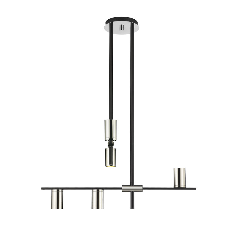 Lustre étagé unique à 5 lumières Jamari, Noir mat / nickel poli, Nickel poli