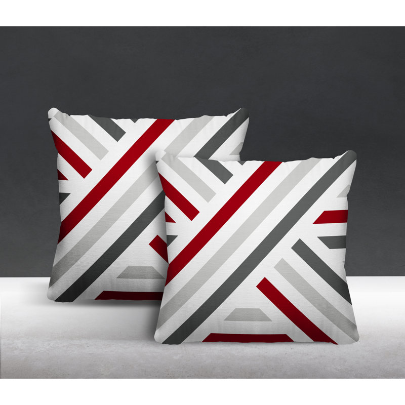  Coussin décoratif intérieur / extérieur à rayures, L 19 po x H 19 po, Rouge