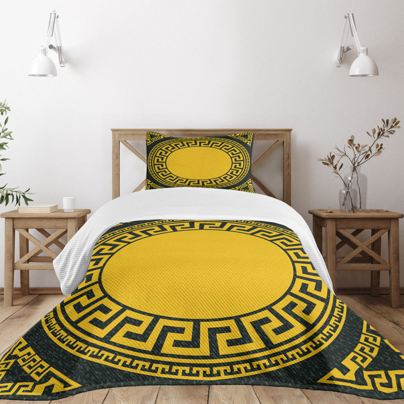 King Size Gray and Yellow Geometric Quilted Bedspread Set