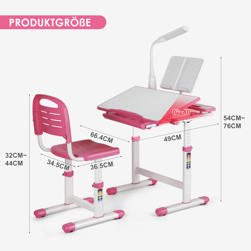 Baylee Adjustable Metal Base Writing Desk, Pink