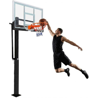 In-Ground Basketball Hoop with 55" Tempered Glass Backboard, 8-10ft Adjustable, Anti-Collision Foam for Driveway, Backyard, Court