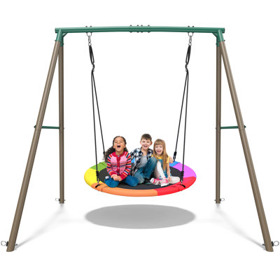 Ensemble de balançoire en métal robuste de 500 lb avec une soucoupe de 50 po et un ensemble de balançoire de 6,5 pi avec cadre en A