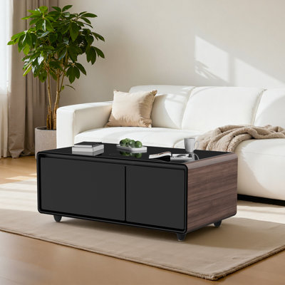 Smart Coffee Table with Refrigerator and Freezer Drawers Wireless Charging and Built In Speakers