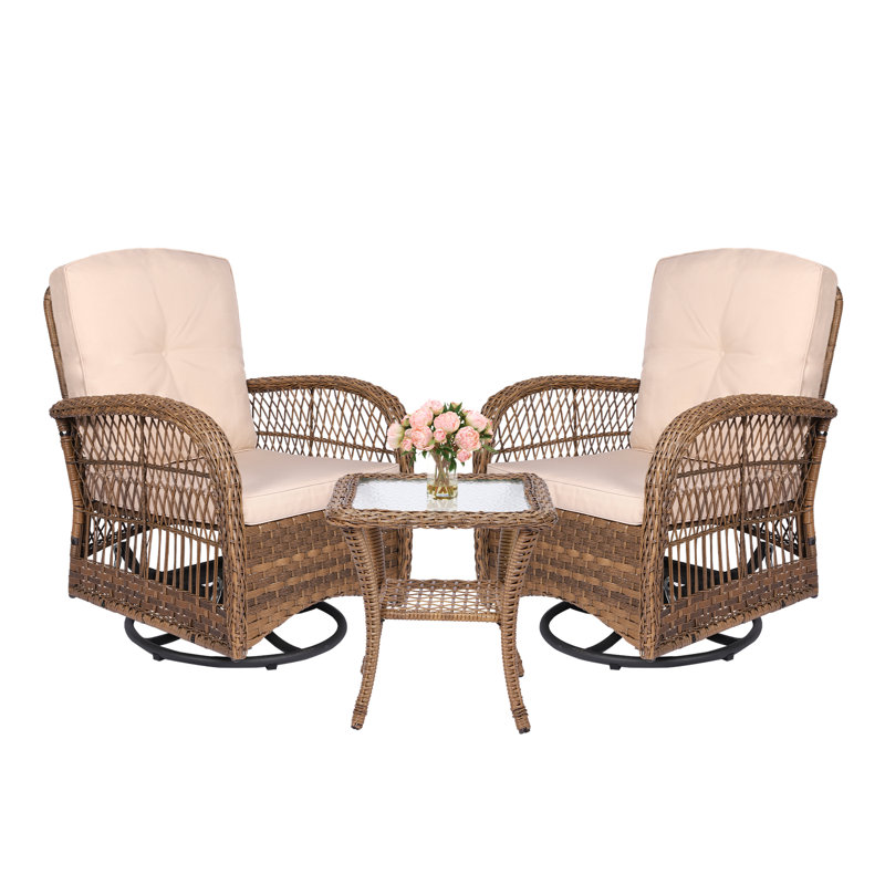 Vreeland 2 - Person Patio Conversation Set with Cushions, Light Brown, Beige