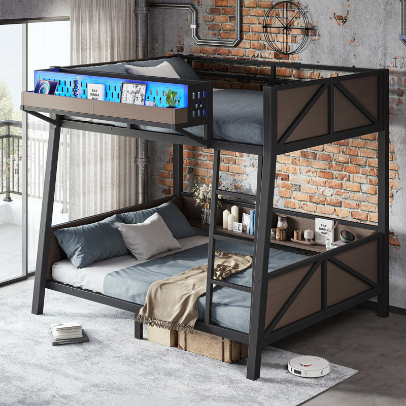 Lit superposé SteelHaven avec lumières DEL et ports USB, Lit simple