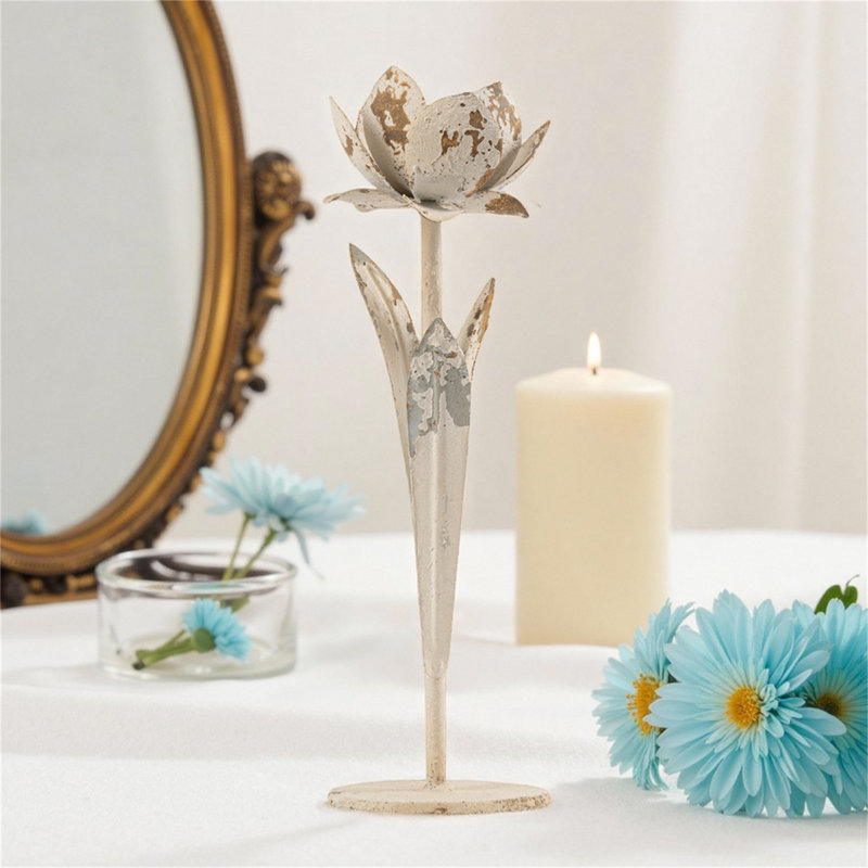 Porte-bougie fleur de lotus blanc d'inspiration rétro, porte-bougie rustique, décoration de table de mariage