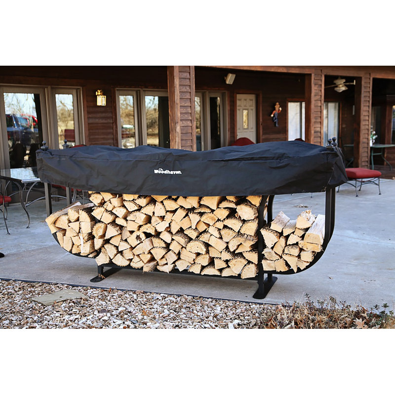 Woodhaven 108'' Black Metal Courtyard Firewood Rack with Cover