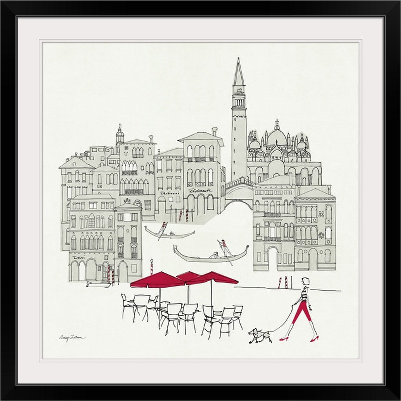 « world cafe iv-venice red », reproduction d’impression sur tillmon avery, H 32 po x l 32 po x P 1 po, Cadre noir