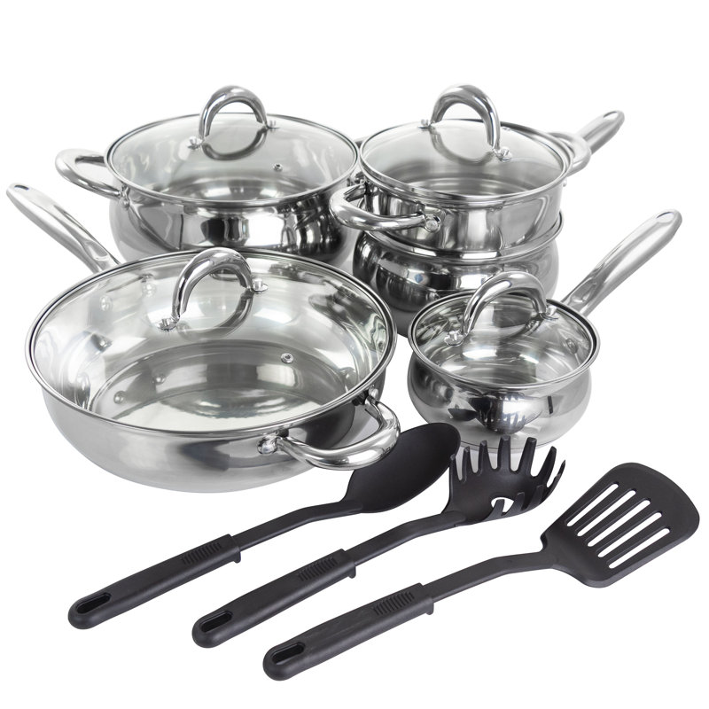Batterie de cuisine en acier inoxydable 12 pièces Gibson Home