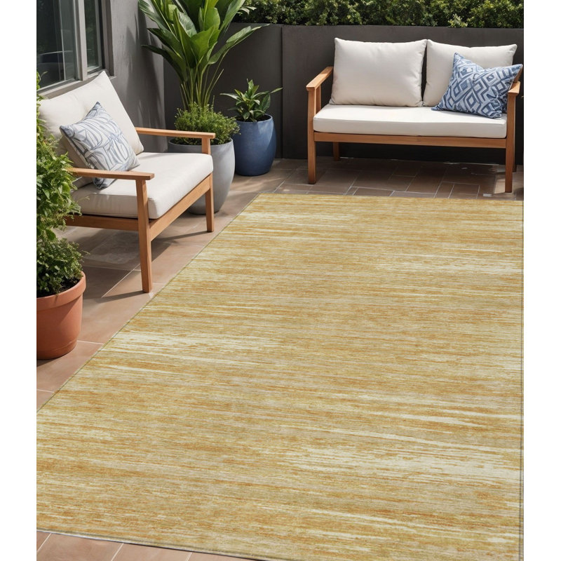 Tapis intérieur lavable rayé gris doré et ivoire 5 pi x 8 pi