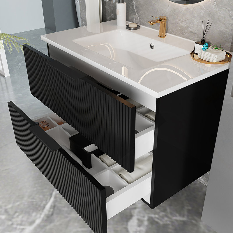 Meuble-lavabo 30 po avec lavabo en céramique, Noir mat