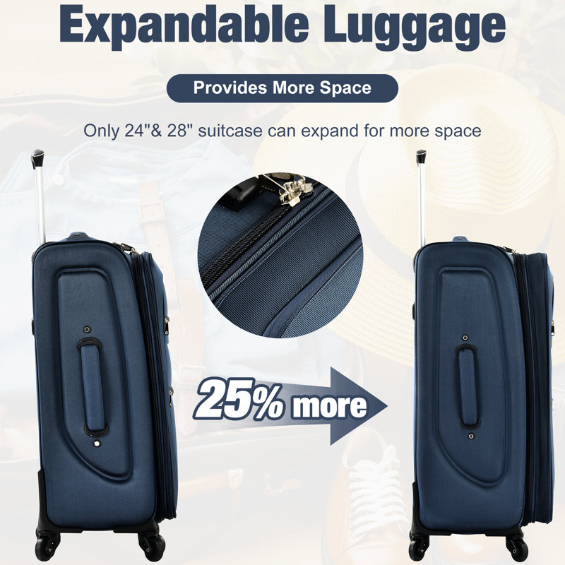 Valise extensible 3 pièces avec roulettes et sac de voyage - Valises de trekking légères