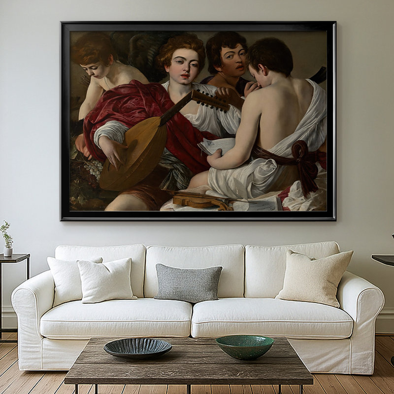 The Musisans-Caravaggio-Toile tendue avec châssis-c. 1595, 30 x 5 x 42,5, Toile avec cadre, Noir