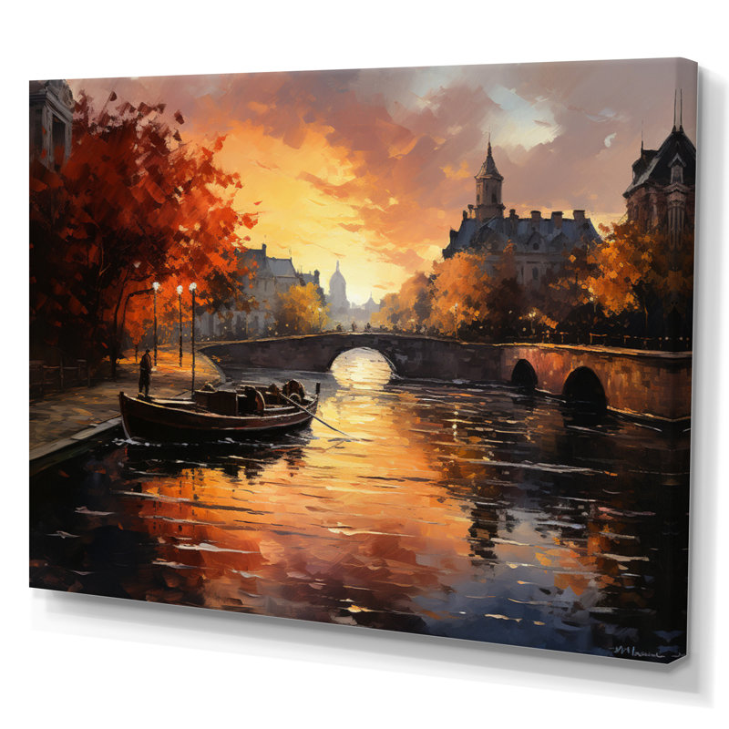 «Yellow Canal Golden Glow Warm» sur impression sur toile, H 24 po x l 32 po x P 1 po, Toile tendue