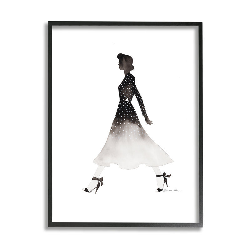Fille en robe noire par Simone Elum, Giclée encadrée noir minuit, H 30 po x l 24 po x P 1,5 po