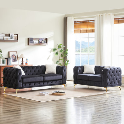 Fx Velvet With Solid Frame, Metal Feet And 4 Stylish Cushions. A Vintage - Inspired Piece For Your Living Room Or Office. Spring Packed Seats Pine Wood Cozy Classic Addition To Construction