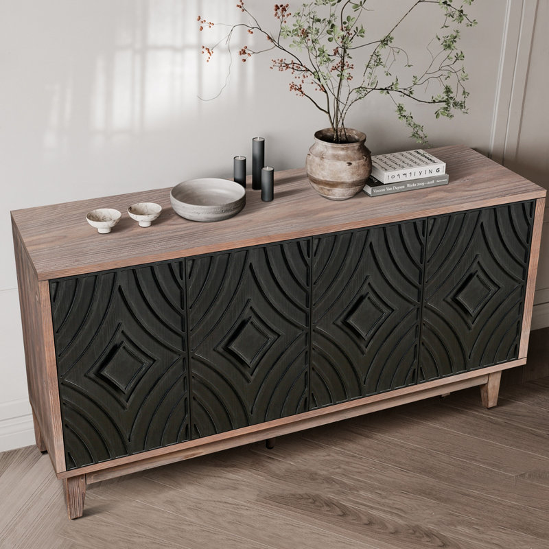Buffet Mid-Century avec pieds en bois massif 60 po, Noir antique