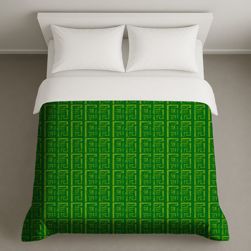 Housses de couette vertes à motif géométrique, Très grand lit